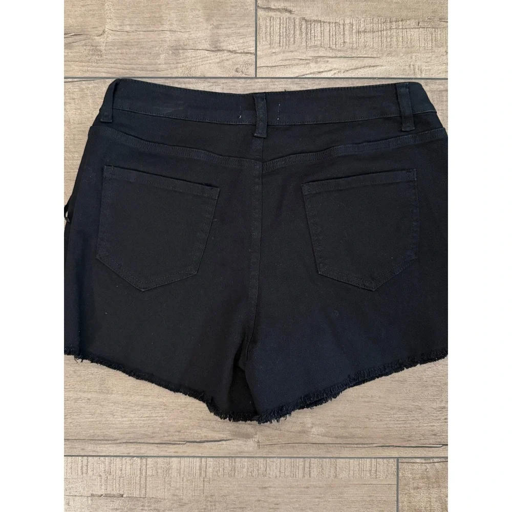 Altar'd State Black Fringe Denim Shorts High Waisted Frayed Hem Western Medium